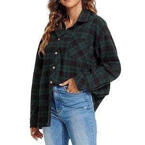 NWT green plaid button down oversized shirt